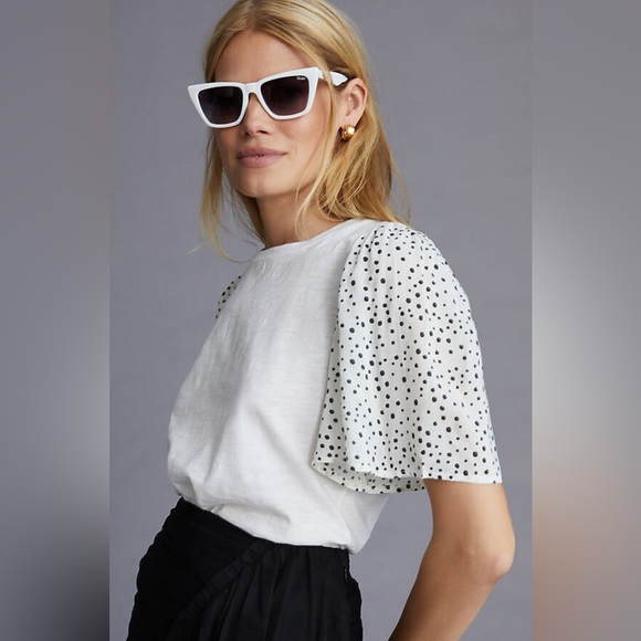 Anthropologie T.La Woven Flutter Sleeve Tee • size xl • NWOT - Picture 2 of 10